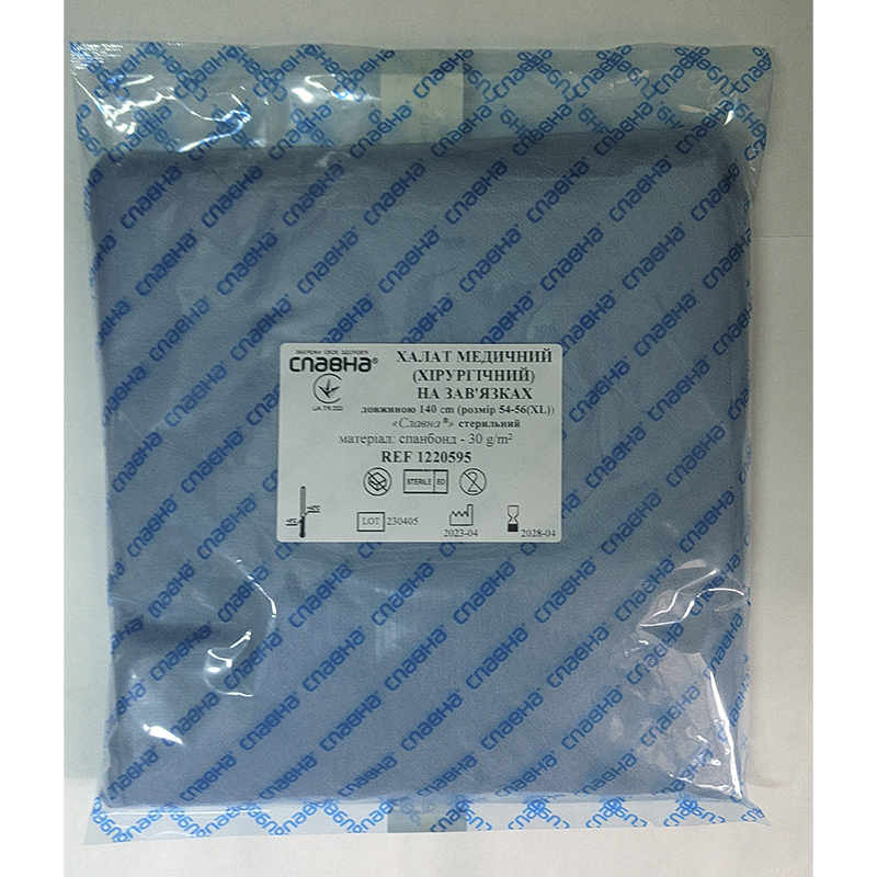 Халат хір. на зав. д. 140 см (р. 54 - 56 (ХL)) (спанб. - 30 г/м2) ст.